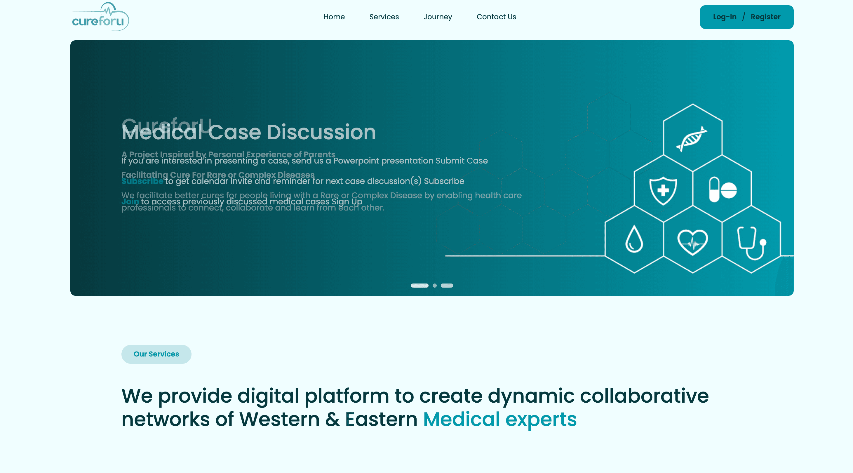 Cureforu medical case discussion homepage screenshot