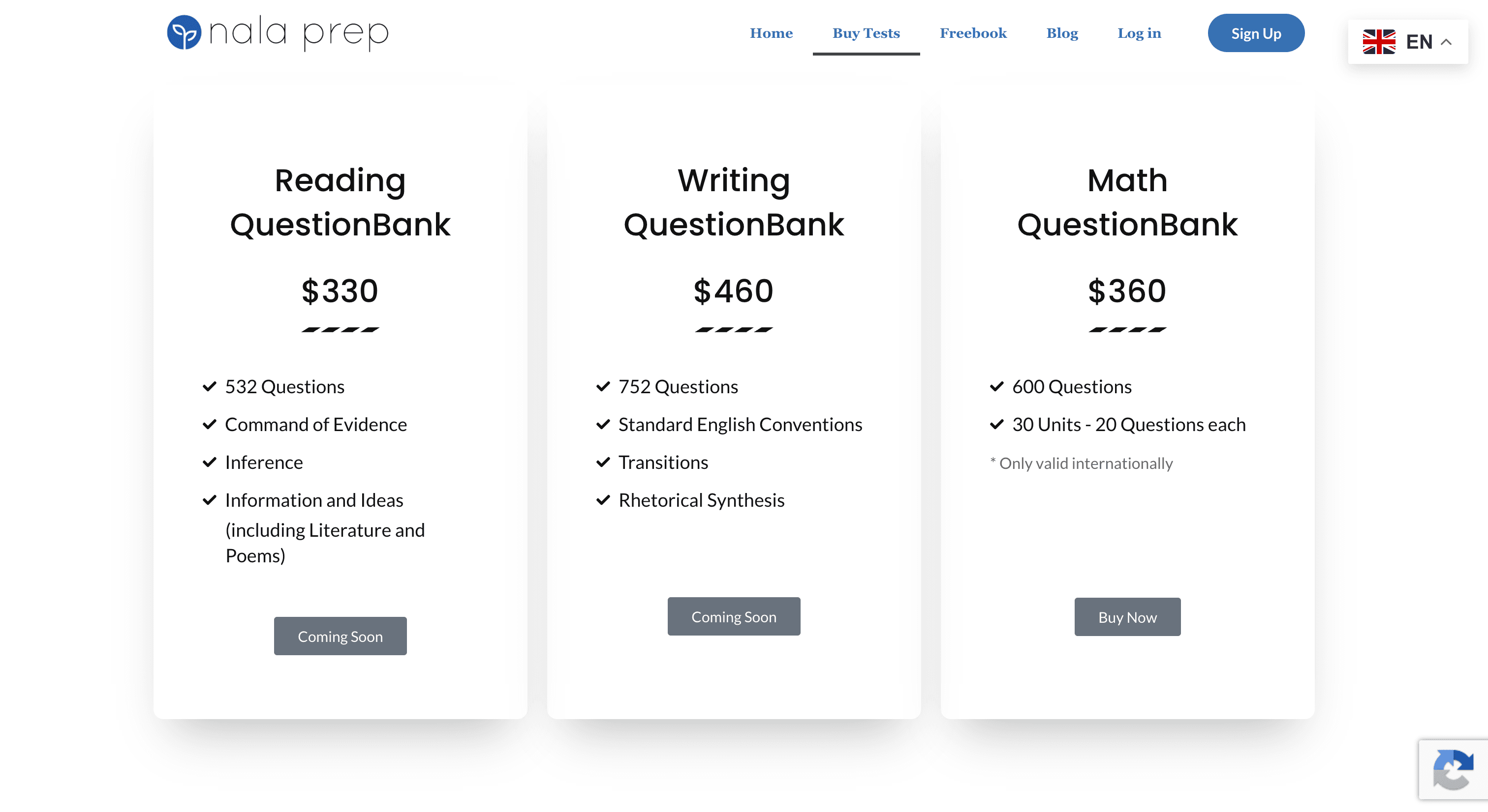 Nala Prep test packages screenshot
